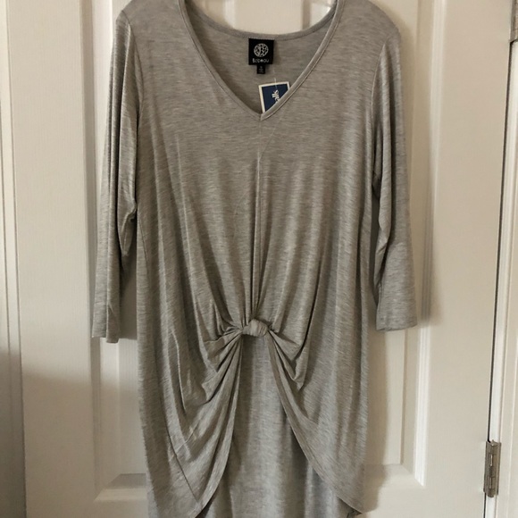 Bobeau Light Gray Heather V-Neck High Low Knotted Front Top Size Small - Picture 2 of 10